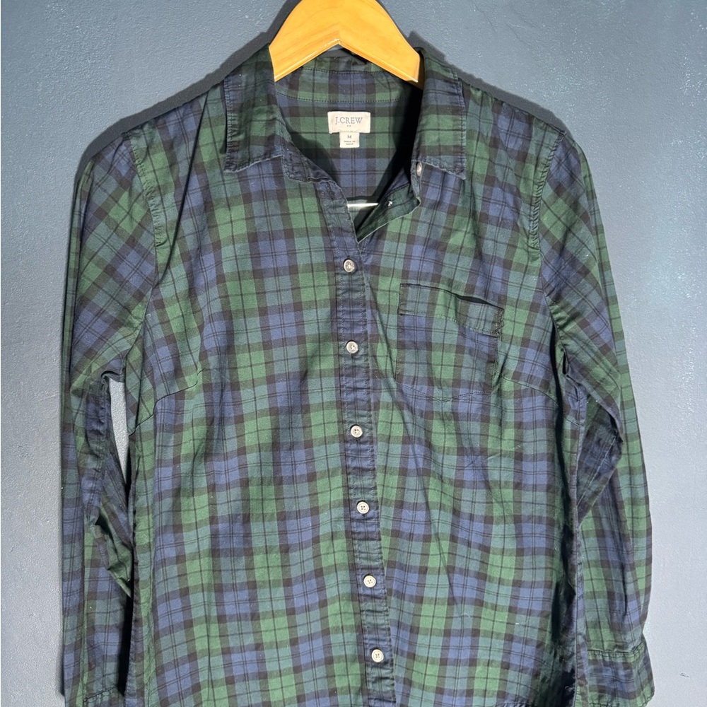 J. Crew women's Casual Plaid Shirt in Green and Blue